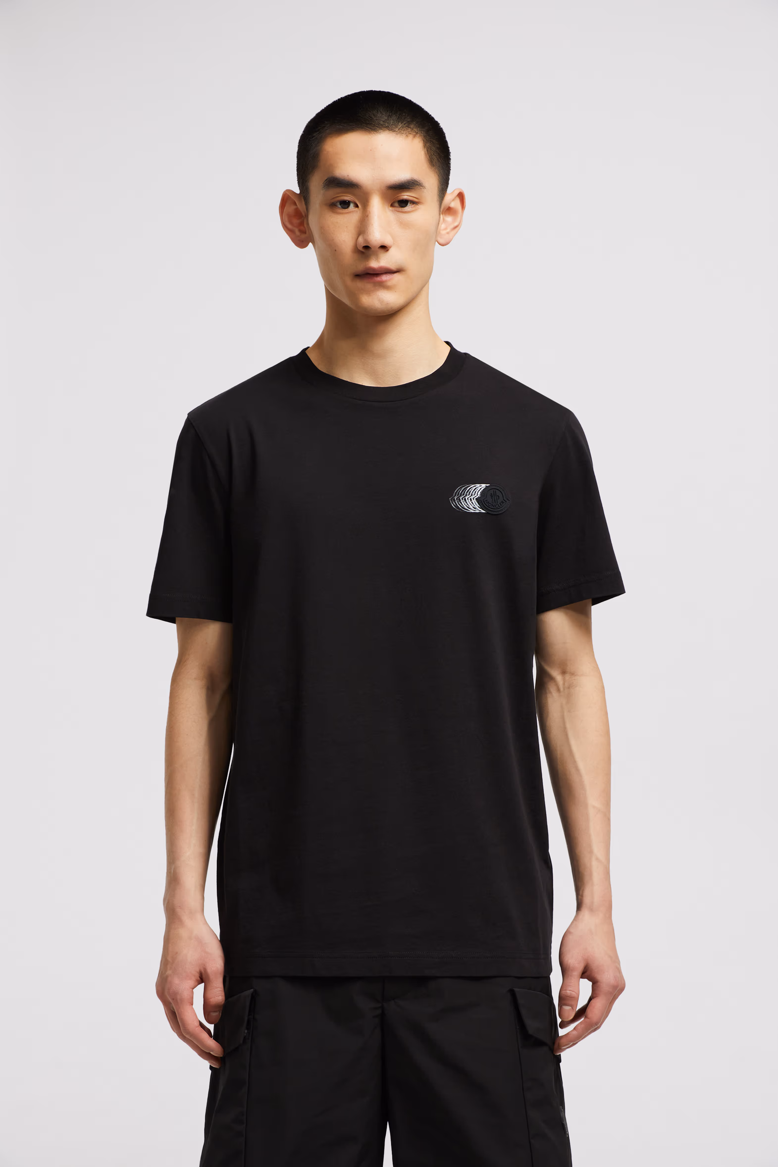 Faded Logo Motif Cotton T-Shirt Men Black Moncler 3